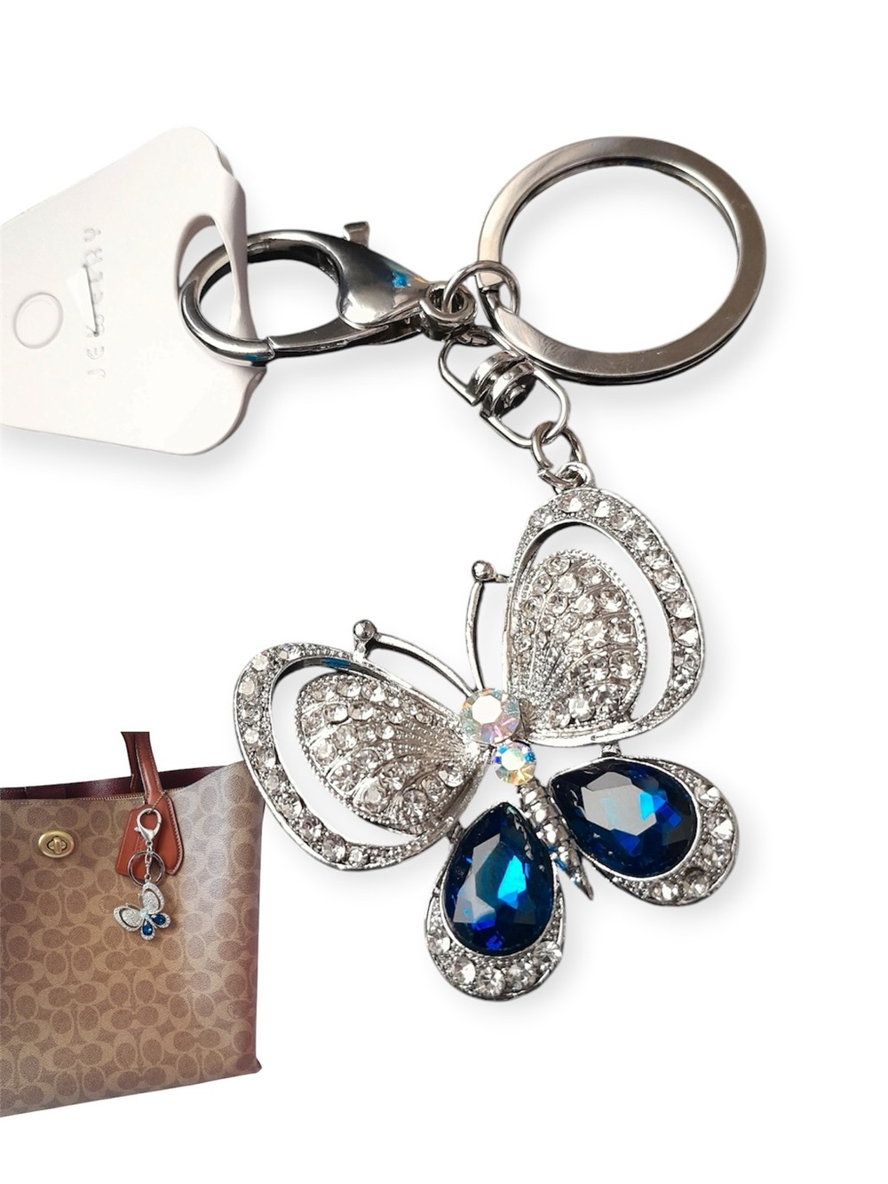 Butterfly Bag Charm Keychain Blue Crystal Rhinestone Y2K